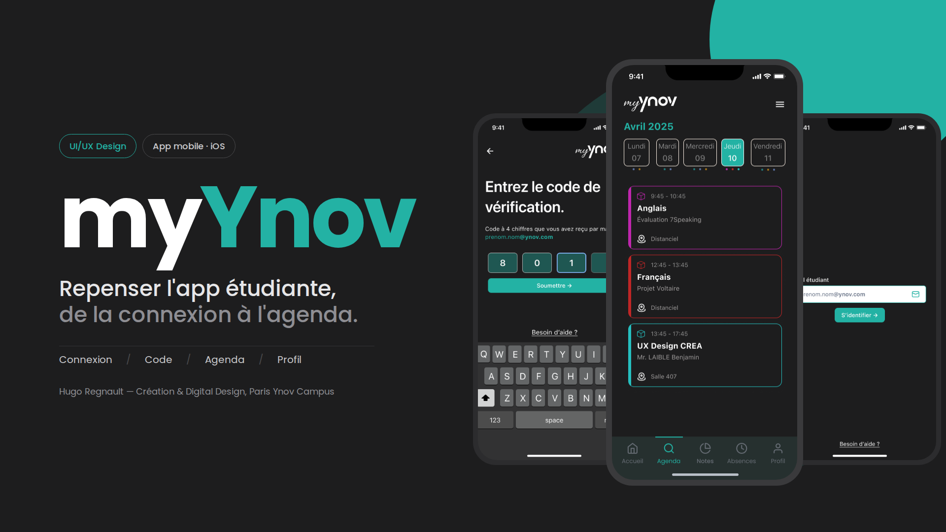 MyYnov — rebranding de l'app étudiante, planche de présentation
